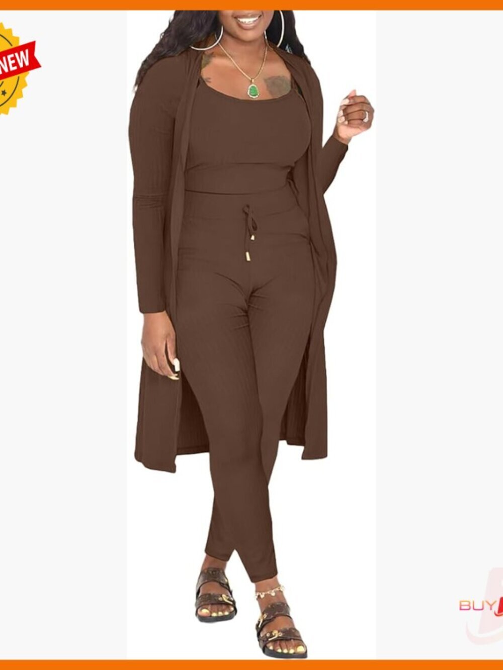 3-Piece Ribbed Lounge Set with Cardigan, Crop Top, Leggings